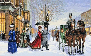 Cross Stitch Kit ~ Gold Collection Elegant Snowy Victorian Era Street #3821 - Picture 1 of 3