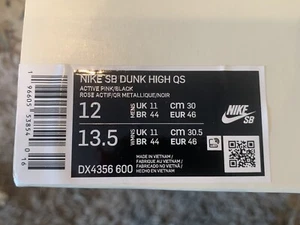 Nike SB Dunk High QS Active/Pink Black Rose ACTIF/ Or Metallic Size 12 - Picture 1 of 6