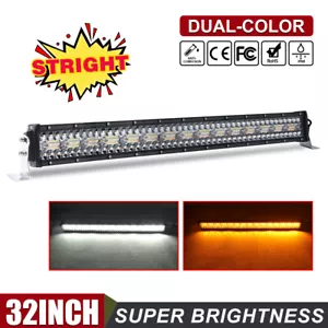 32" Amber White Color LED Work Light Bar 12D 3 Rows Strobe Combo Beam Snow Lamp - Picture 1 of 11