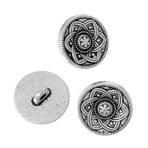 Pack of 10 Metal Shank Round Flower Carved Buttons. 15mm. - Picture 1 of 3