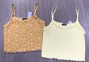 2x Ladies Size M Yellow & Mustard DOTTI Shirred Summer Tops NEW* RRP $49.90 - Picture 1 of 3