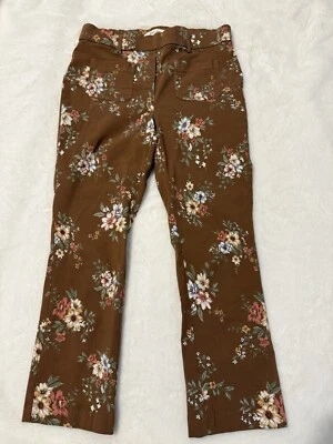 Брюки-капри без застежек с цветочным рисунком коричневые размер средний  - Изображение 1 из 4