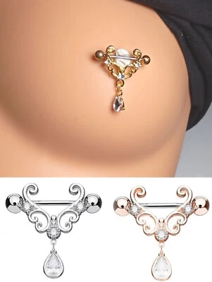 Modische Brustwarzen Piercing Nippel Brust Stab Zirkonia Klar Kristall Anhänger - Bild 1 von 4