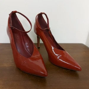 Next Forever Comfort Shiny Red 10cm Stiletto Heeled Shoes, Ankle Strap UK Size 7 - Picture 1 of 12