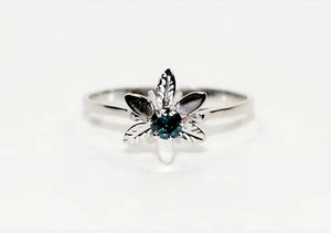 GIA Certified Natural Fancy Blue Diamond Ring 14K Solid White Gold .22ct Flower  - Picture 1 of 12