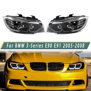 Black Front Headlight White LED 3D Crystal U-Halo For BMW 3-Series E90 2005-2008 - Picture 1 of 15