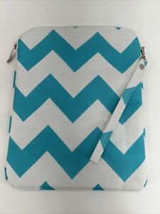 Tablet Sleeve Case Chevron Teal and White 10" x 8"