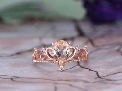 1Ct Lab-Created Morganite Engagement Ring Crown Milgrain 9ct SOLID Rose Gold - Image 1 of 4