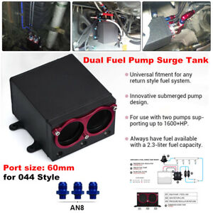 60mm Dual Port External Fuel Pump Tank Kit Billet Aluminium AN8 Fitting for 044