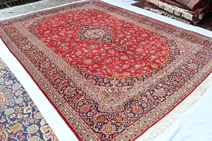 Vintage Kaukasischer Vorleger 10x14 Rot Antik Orientalisch Handgeknüpft Wollteppich - Bild 1 von 13