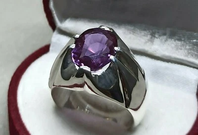 Oval Cut 4 Carat Alexandrite Mens Ring Sterling Silver 925 Handmade Star Ring — 第 1/4 张图片