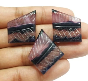 Juego de pendientes y colgantes tallados a mano de fluorita bi natural de 132,30 quilates gema suelta - Imagen 1 de 12
