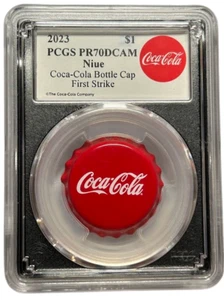 PCGS 2023 PR70 DCAM Niue Coca-Cola Bottle Cap First Strike 6 gram Silver - Picture 1 of 2
