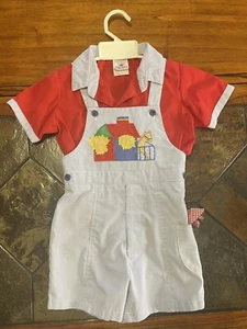 Vintage 80s JOYEAUX GAMINS HAPPY KIDS Embroidered Farm Bib Overalls + Shirt Sz 4 - Picture 1 of 10