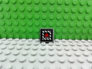 Lego 1 Dark Bluish Gray 2x2 Finish Tile with Sticker Hazard - Picture 1 of 1