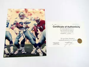 Troy Aikman foto lucida firmata a mano 8"x10" con CoA originale Dallas Cowboys - Foto 1 di 7