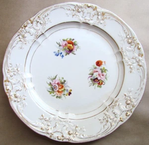 DAVENPORT PORZELLAN HP BLUMEN & VERGOLDET 93/4" TELLER IM RELIEF - VIKTORIANISCH (10314) - Bild 1 von 5