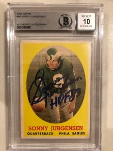 Signed SONNY JURGENSEN 1958 TOPPS ROOKIE CARD #90 Beckett Slabbed Auto grade 10 - Picture 1 of 1