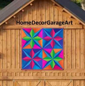 Scheune Quilt Blechschild, vier 8 Punkt Sterne Muster, Dutch Amish Design, 9 Größen - Bild 1 von 8