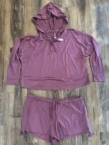 Adore Me Size 0X 2 Piece Lounge Set Pijamas Shorts And Long Sleeve Hoodie Pink - Picture 1 of 4