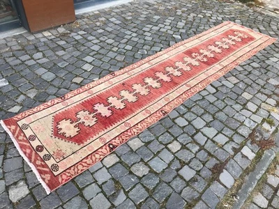 Turkish Vintage Rug Handmade Wool Rug Bohemian Runner Rug Home Rug 2,5 x 11, ft - Image 1 of 4