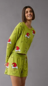 Aerie American Eagle AEO Green AE Grinch Plush Pajamas Set Size L Large VGUC - Picture 1 of 17