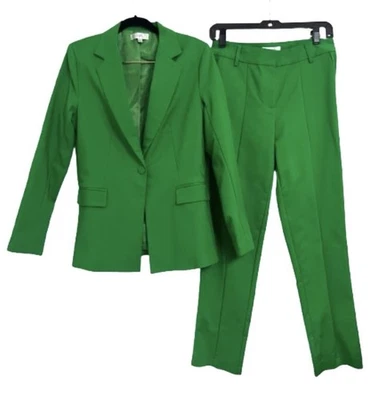 Conjunto Traje Pantalón Verde Ovi 2 Piezas Talla S Blazer Pantalones Elásticos Cintura Alta Negocios Foto 1 de 4
