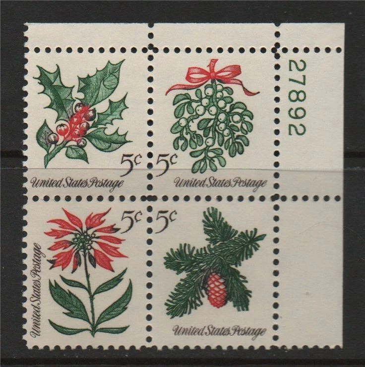 U.S. 1964 Christmas 5 cent Mint MNH Block of 4 Plate Block Scott # 1257b .. - Image 1 of 1