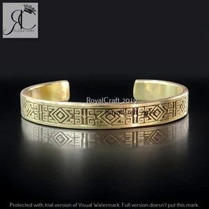 Brass Bangle Egypt Textured Bracelet Hard Adjustable Make Small to Medium Size - Picture 1 of 4