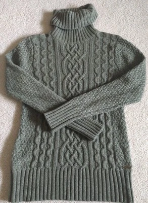 Suéter vintage Eddie Bauer para mujer medio verde tejido con cable suéter cuello alto * Foto 1 de 4