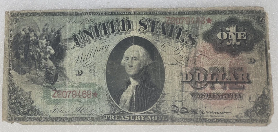 Billete de $1 dólar de 1869 de gran tamaño legal arco iris raro estrella roja  Foto 1 de 4