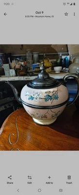 Tetera de peltre y esmalte pintado del siglo XIX rara Foto 1 de 3