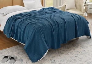 Threadmill 4 Lagen 100% Baumwolle Gaze Musselin King Size Decke - Folkstone Blau - Bild 1 von 3