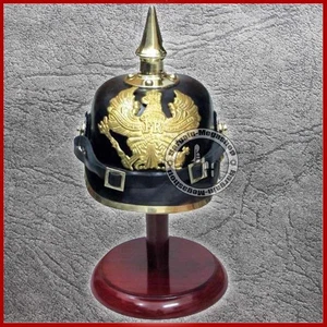 Imperial Officer's Fr Helmet German Prussian Leather Pickelhaube With WOOD STAND - Picture 1 of 2
