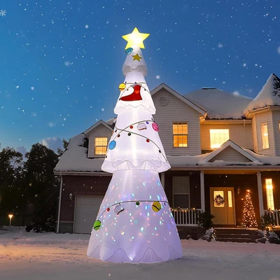 10FT Inflatable Christmas Tree, White Christmas Tree with Colorful Rotating LED  - Image 1 of 4
