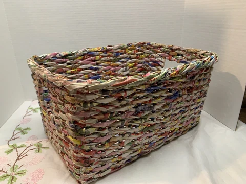 Paper Art Basket Asian Characters Woven Recycled Print Media China Multicolor Cover