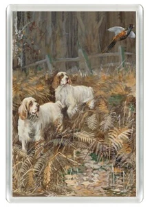 CLUMBER SPANIEL ZWEI HUNDE SCHÖNER KUNSTDRUCK NEUHEIT KÜHLSCHRANKMAGNET TOLLES GESCHENK - Bild 1 von 1