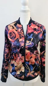 Adidas Originals Full-Zip Floral Print Trefoil Track Satin Jacket Youth Girl L - Picture 1 of 12