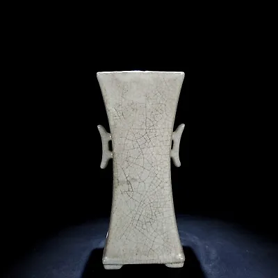 8.2  Song Dynasty Ru Kiln Porcelain White Ice Crack Square Double Ear Brush Pot • 271.99$