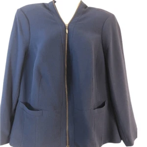Sejour blazer Size 14W full exposed zipper front pockets lined textured blue - Picture 1 of 7