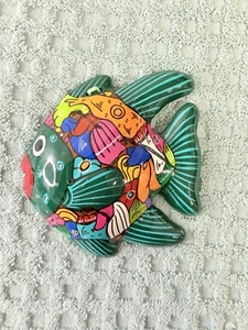 "Talavera Pintado a Mano Cerámica Mexicana Peces Tropicales Decoración Colgante de Pared Azul 5""" - Imagen 1 de 7