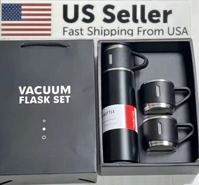 Taza de viaje de café térmica frasco de vacío de acero inoxidable juego de regalo de doble capa negro Foto 1 de 4