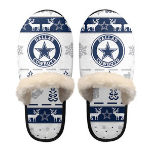 Dallas Cowboys Christmas Plush Slippers Unisex Non-slip Fluffy Home Shoes Gifts