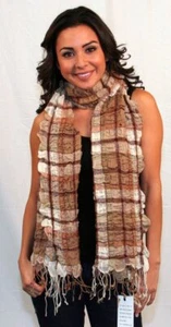 New Tolani Hand Woven Brown Wool Frayed Scarf - Picture 1 of 3