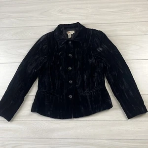 Coldwater Creek Pullover Top kleine Strickjacke schwarz Velours gefütterte Knöpfe Kragen - Bild 1 von 8
