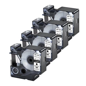 Etiqueta de cinta transparente negra 4PK compatible con DYMO 45800 D1 LabelManager 3/4"" - Imagen 1 de 8
