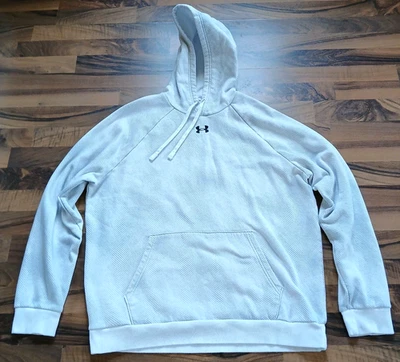 Under Armor Hoodie Sweatshirt Men's Size L White Gray Stripe Embroidered Logo - Image 1 of 4