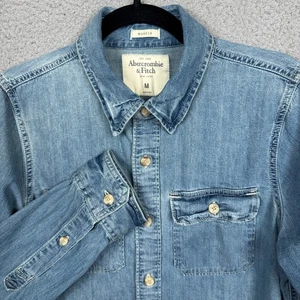 Abercrombie Shirt Mens M Blue Chambray Denim Western Everyday Y2K Americana - Picture 1 of 9