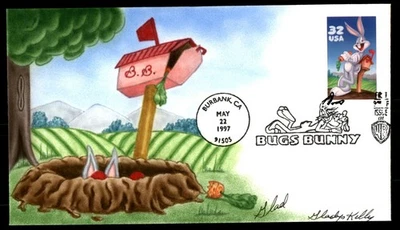 Mayfairstamps US FDC 1997 Gladys Kelley Bugs Bunny Hand Painted First Day Cover - Image 1 of 2