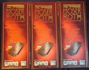 3 MOSER ROTH PREMIUM RASPBERRY ALMOND DARK CHOCOLATE 5 BAR 4.4-oz PACKS - Picture 1 of 4
